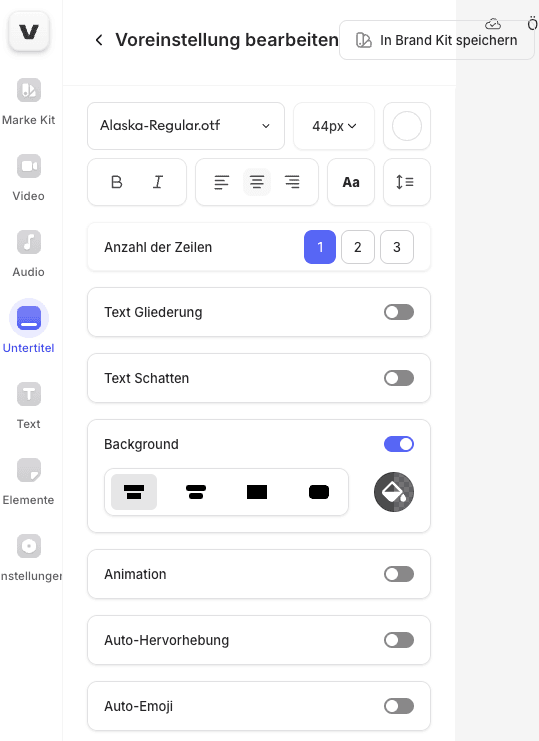 Brand Kit mit Design Einstellungen