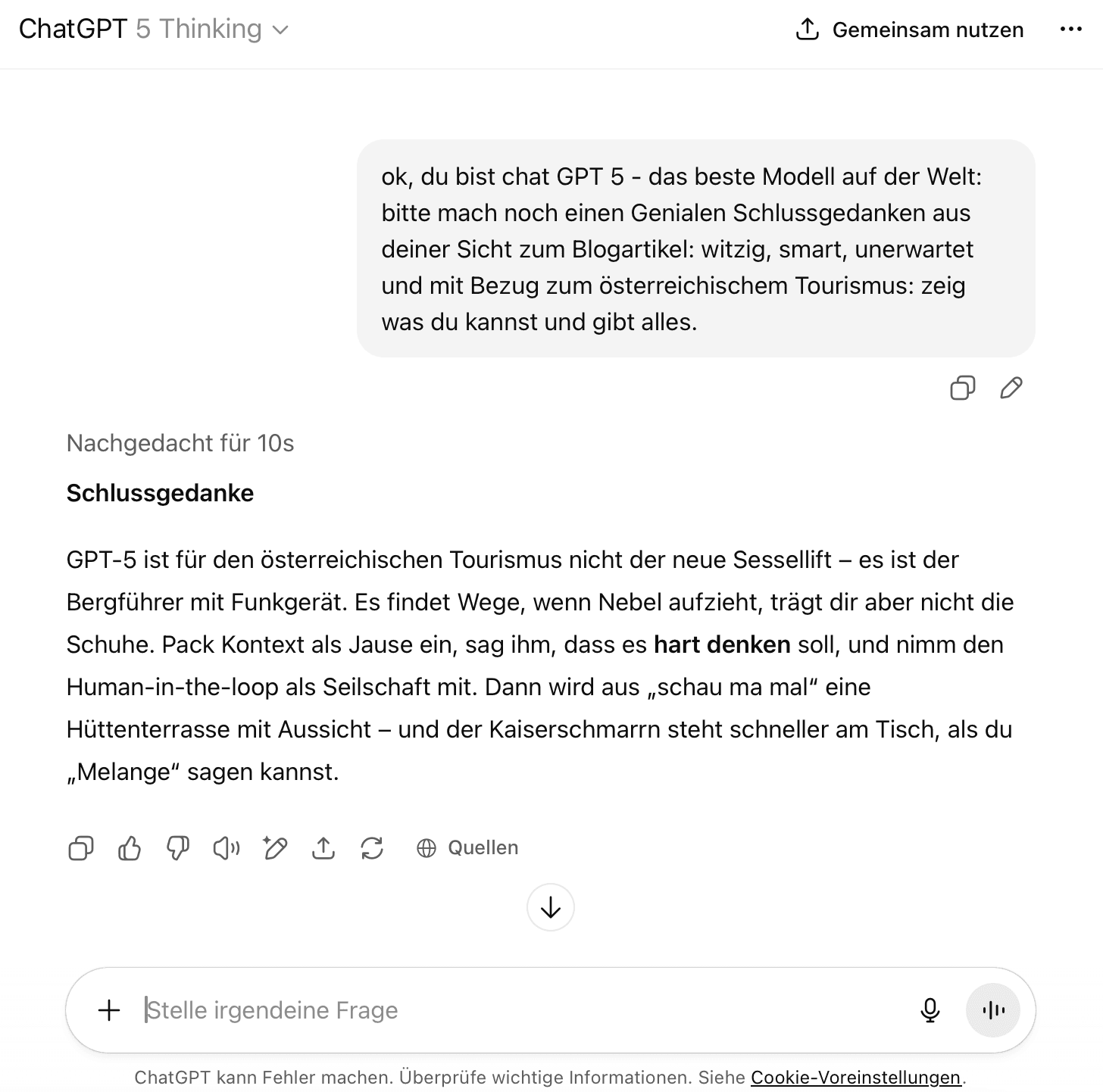 Mein Prompt an Chat GPT 5 für die Schlussworte
