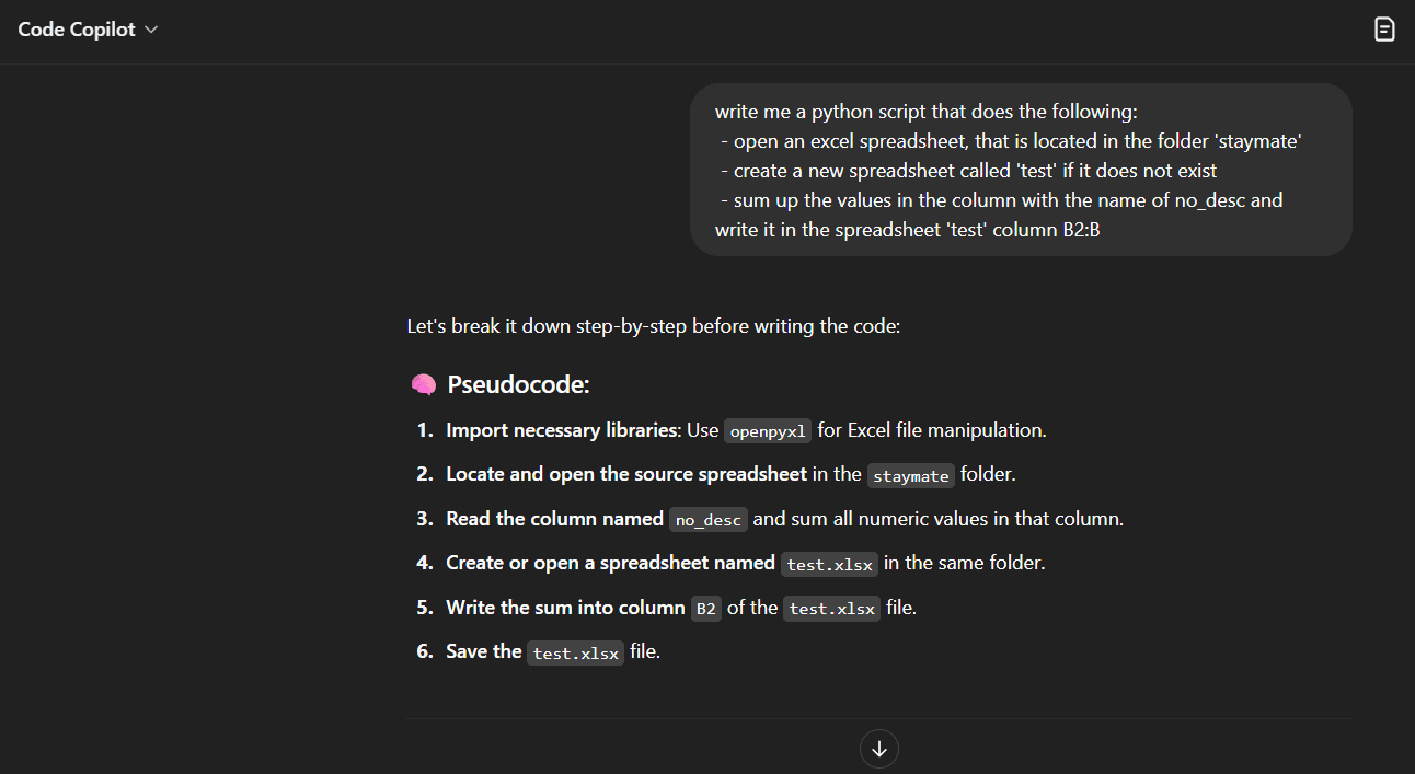 Screenshot von Code Copilot