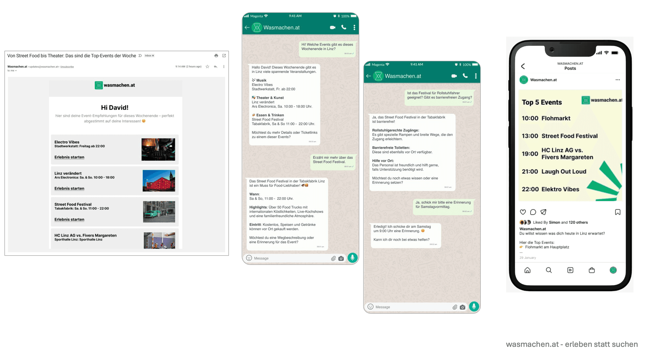 wasmachen.at email digest, whatsapp and instagram