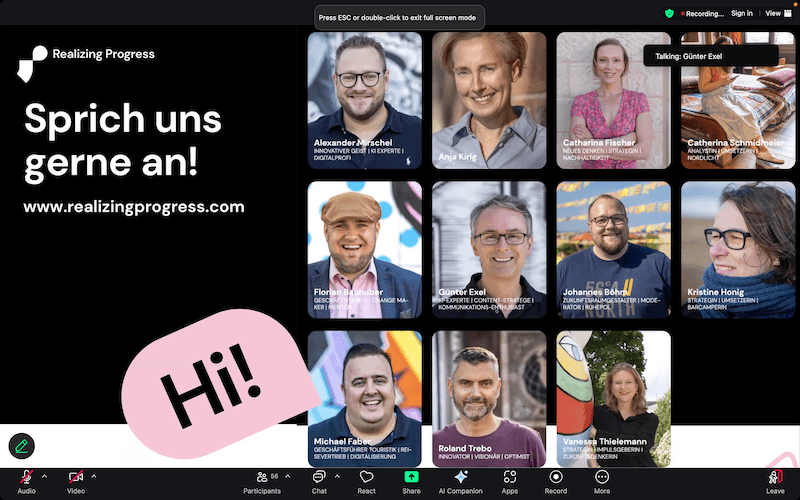 Das Team von Realizing Progress lädt zu Gesprächen