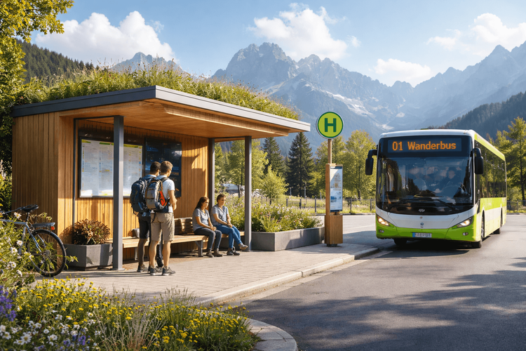 Moderne Bushaltestelle in den Alpen