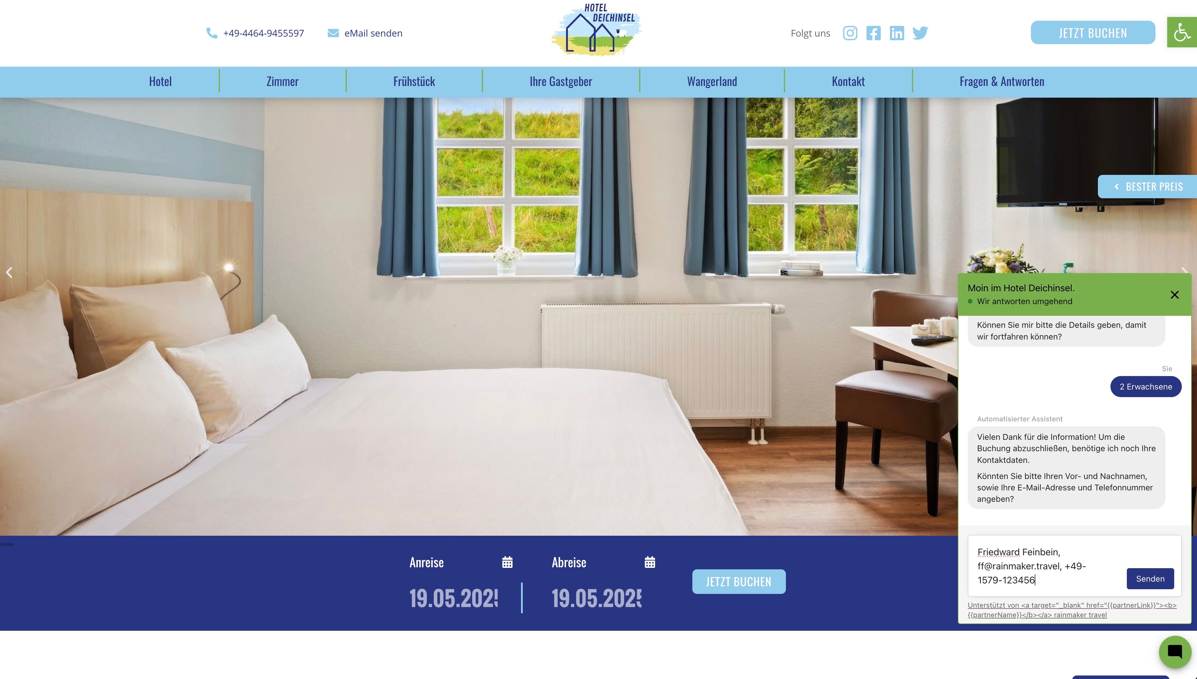 Angeben der Details, integration mit PMS und CRM